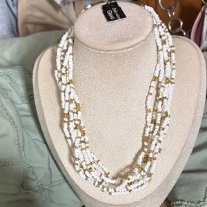 White and Gold Multi-Strand Necklace